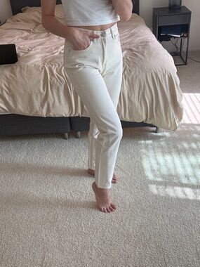 High-Rise Cream Straight-Leg Jeans